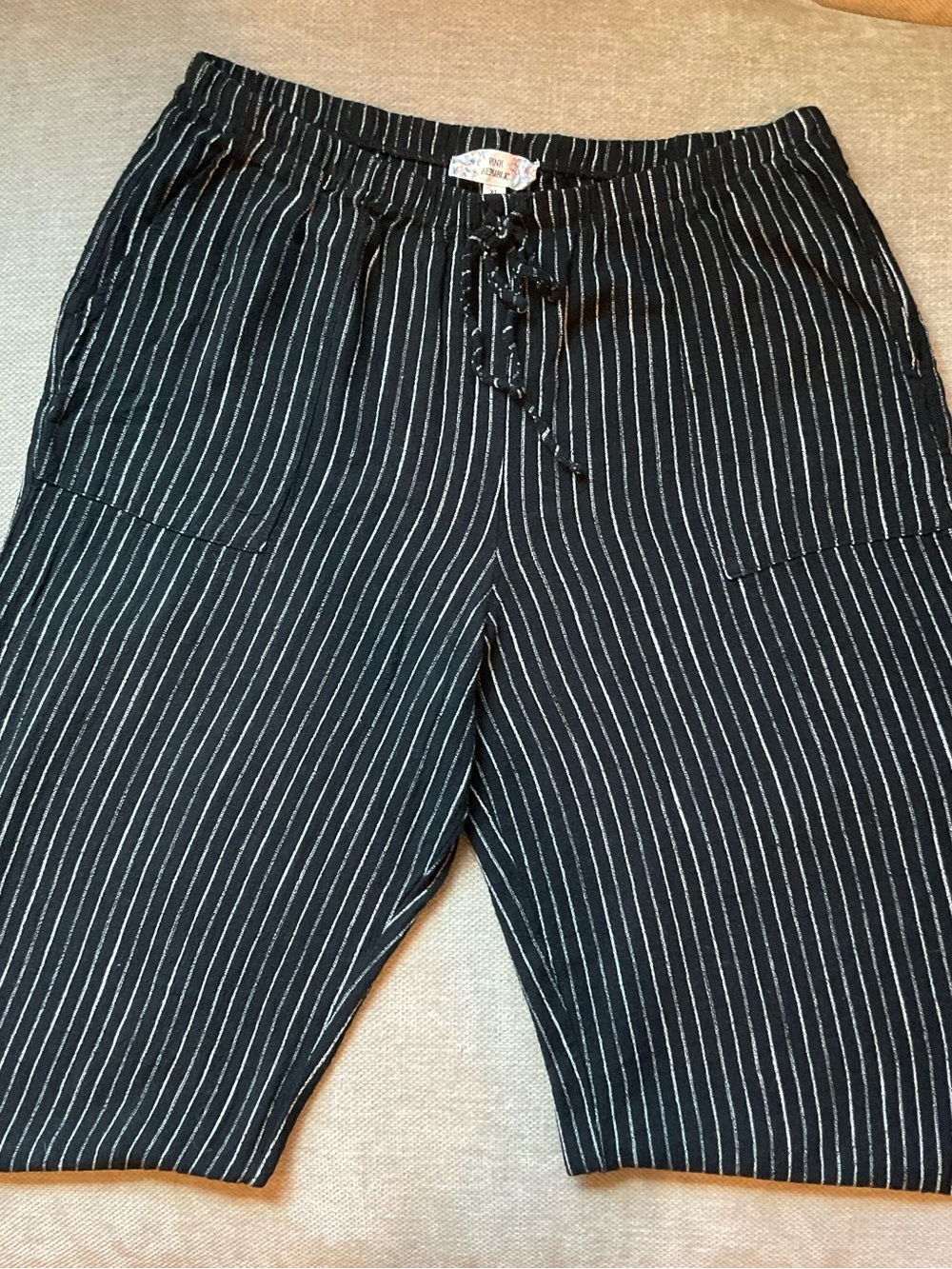 Pink Republic Juniors Black Pinstripe Drawstring lightweight Pants